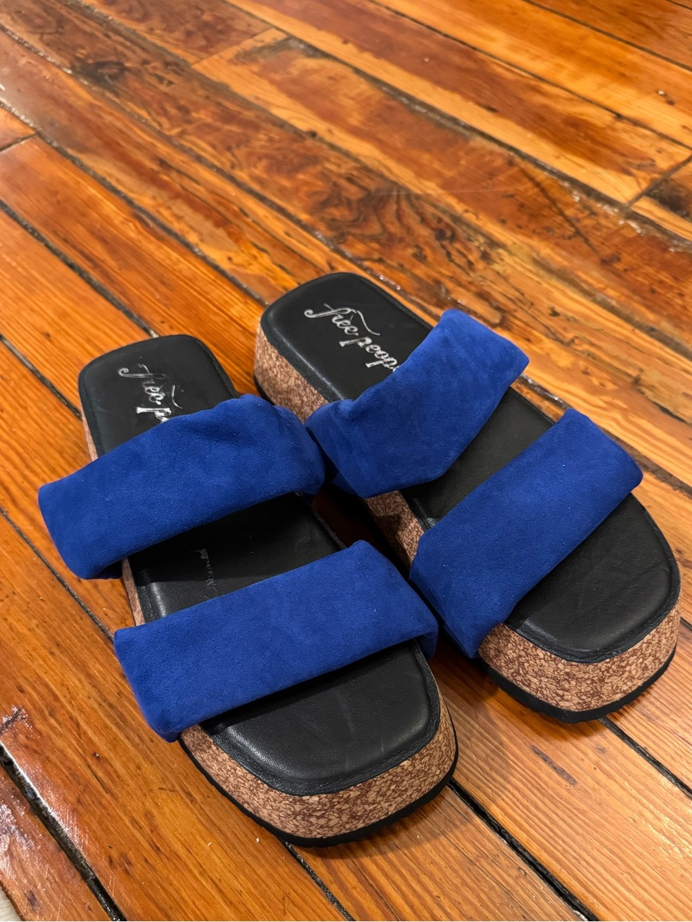 Free People Cobalt Blue Double-Strap Cork Platform Sandals - Women